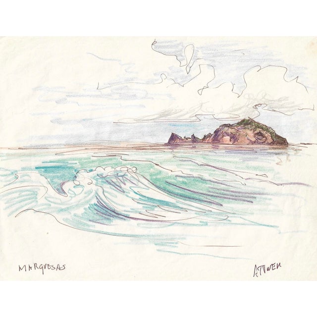Drawing by English artist Ivy Attwell (1895-1985). Attwell traveled extensively all over the world and recorded her...