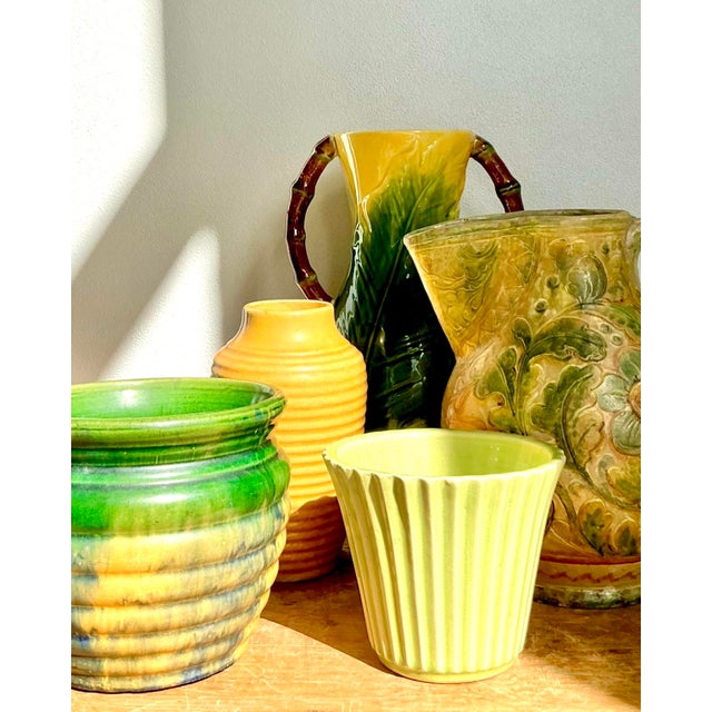 Vintage Boho Glazed Ceramic Floral Pitcher For Sale - Image 10 of 10