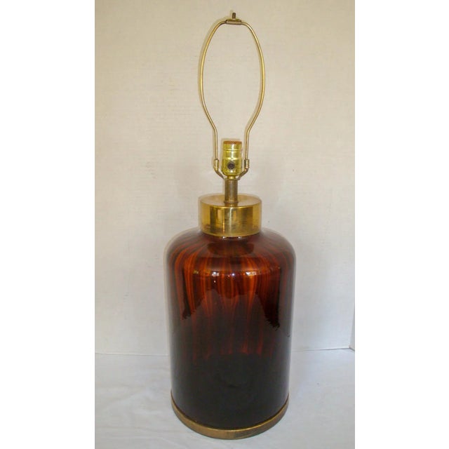 Brown 1970s Italian Tortoiseshell Glass and Brass Table Lamp For Sale - Image 8 of 8