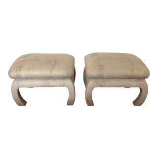 Vintage Bernhardt Furniture Chinoiserie Upholstered Ming Ottomans - Pair For Sale