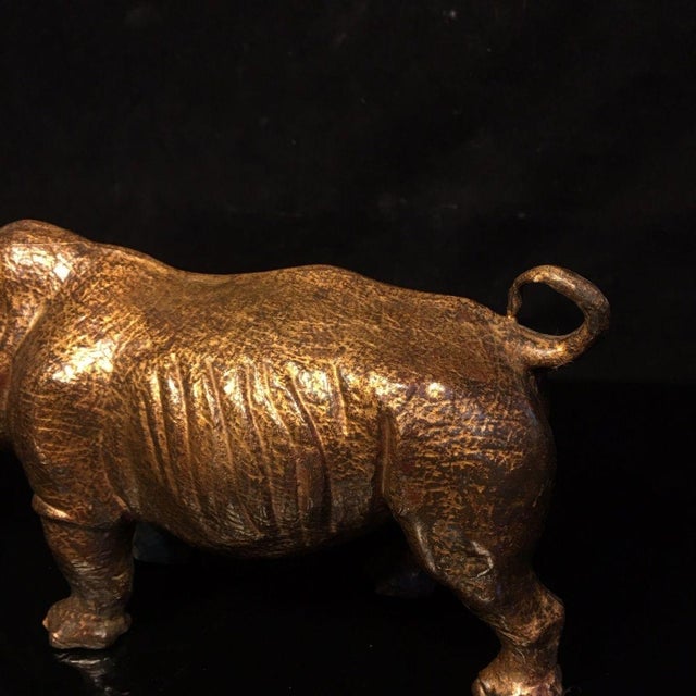 Metal Late 19th Century Gilt Bronze Rhinoceros Statue, 1.1kg For Sale - Image 7 of 9