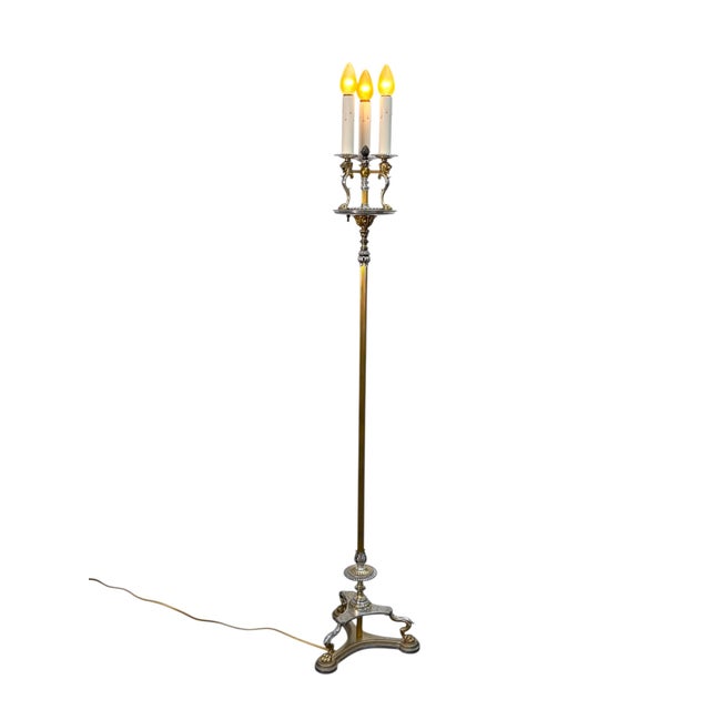 Early 20th Century Lion's Heads Candleabra Floor Lamp in Cast Brass With Silver Accents #2612 For Sale - Image 9 of 11