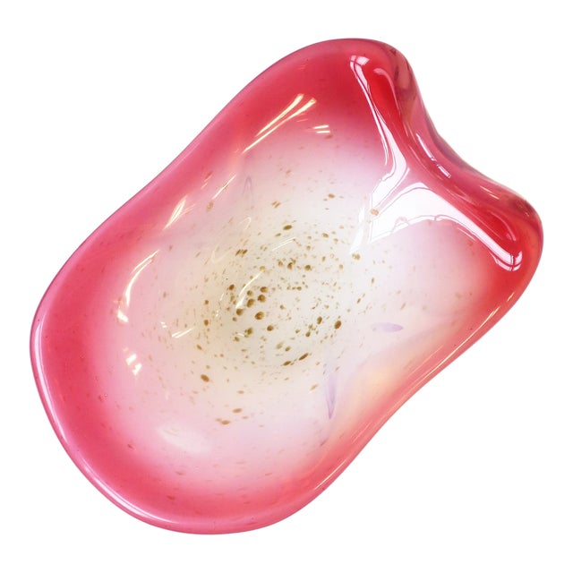 Italian Murano White Opaline, Pink and Gold Art Glass Bowl Attrib. Fratelli Toso Co. For Sale