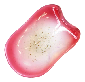 Italian Murano White Opaline, Pink and Gold Art Glass Bowl Attrib. Fratelli Toso Co.