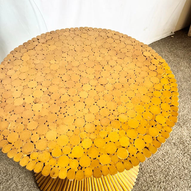 Mid 20th Century Boho Chic McGuire Style Sheaf of Wheat Circular Glass Top Dining Table For Sale - Image 5 of 8