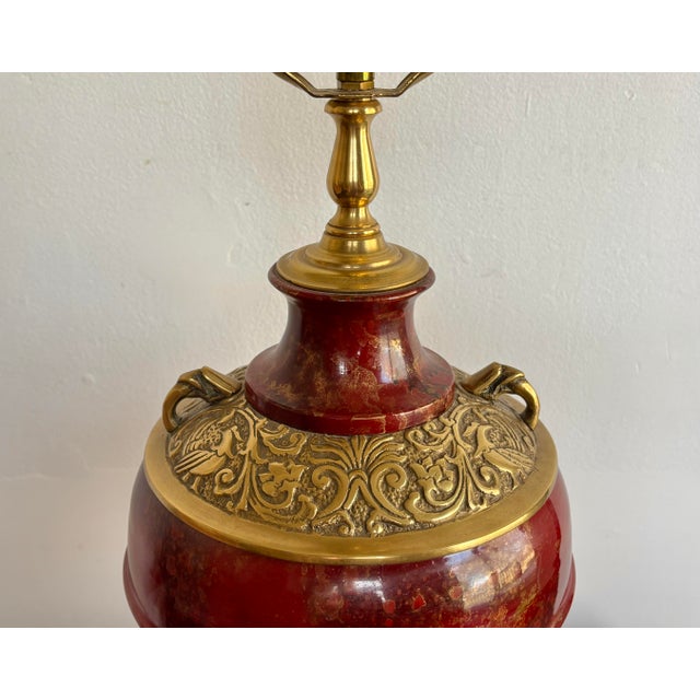 American Vintage Oxblood Red Brass Relief Lamp For Sale - Image 3 of 8