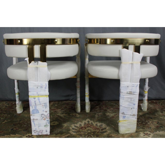 2020s Pair of Leather and Brass Jaime Arm Chairs by Artistic Frame For Sale - Image 5 of 12