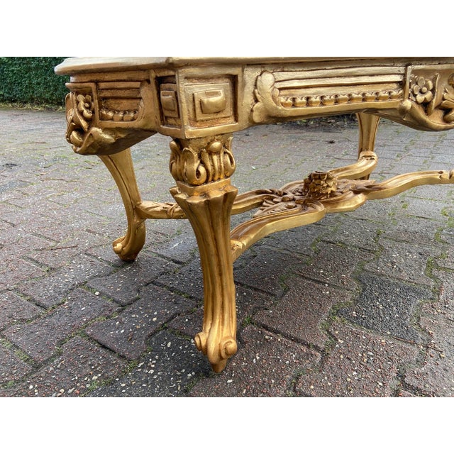 1950s French Gilt Beech Off-White Leather Bench For Sale - Image 13 of 16