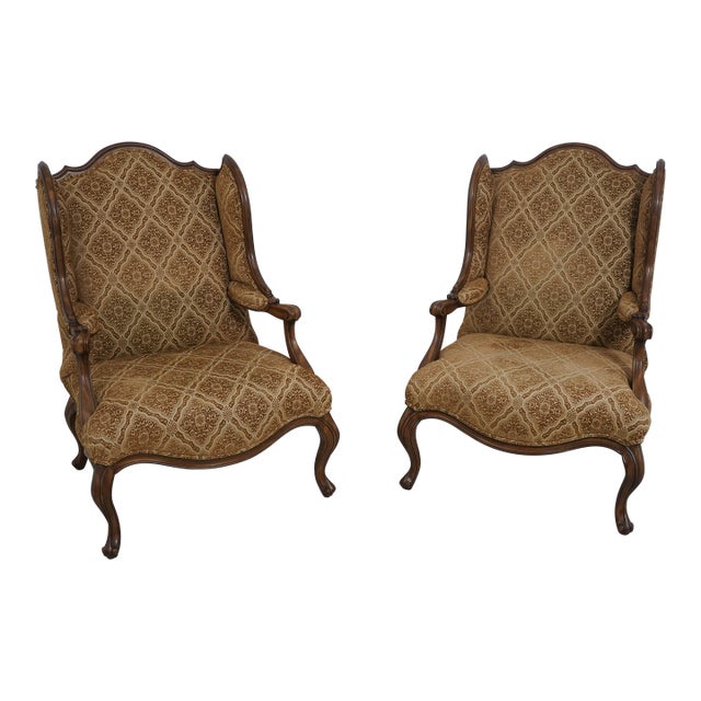 Pair Tomlinson French Style Large Throne Wing Chairs For Sale