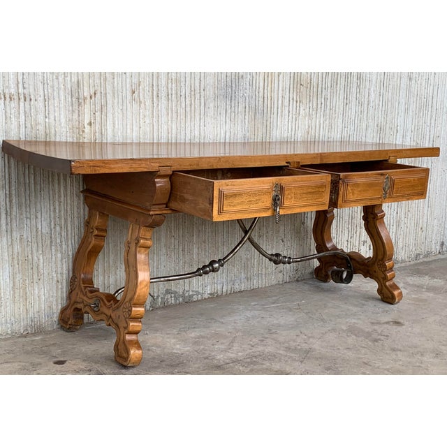 Wood 19th Century Spanish Bench Console Table With Drawers For Sale - Image 7 of 13