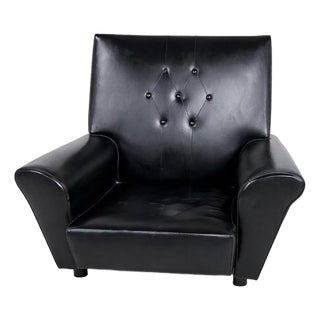 Wingback Chair in Black Leather For Sale