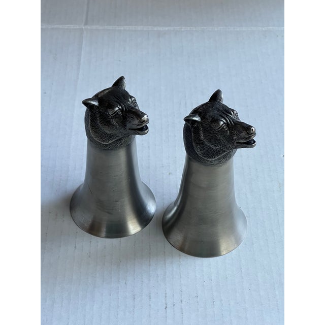 1990s 1990s Traditional Pewter Bear Head Stirrup Cups - a Pair For Sale - Image 5 of 6