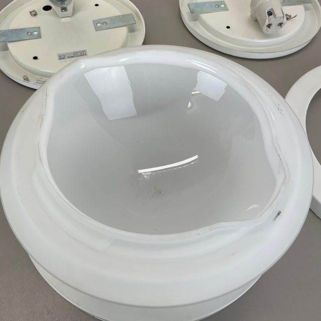 Metal and Glass Wall or Ceiling Lights attributed to Glashütte Limburg, Germany, 1980, Set of 2 For Sale - Image 13 of 17