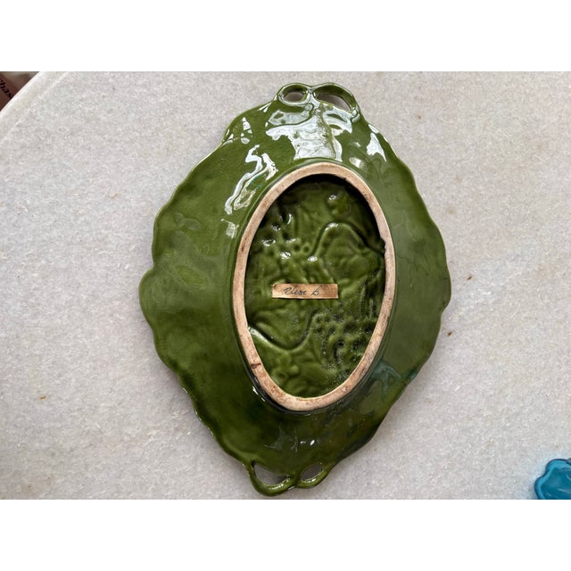 Late 19th Century Antique Majolica Green Ceramic Tray Shaped Like Grape Leaves and Fruits, Made in Portugal. For Sale - Image 5 of 5