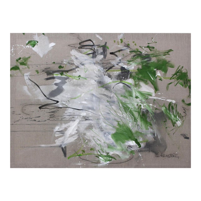 Contemporary Abstract Mixed Media on Raw Linen "Green Lightness" by Daniela Schweinsberg For Sale