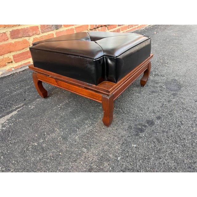 Vintage Chinoiserie Style Vinyl Faux Leather Footstool For Sale - Image 11 of 11