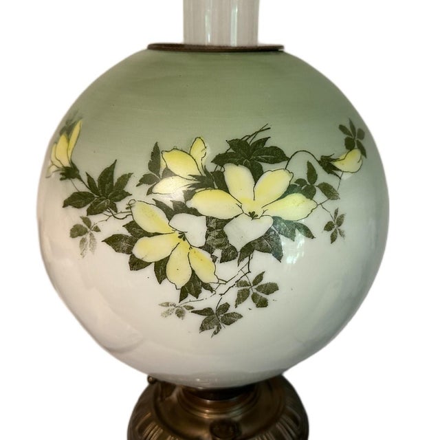 Victorian Antique Mid 19th Century Bradley Hubbard Hand Painted Opaline Converted Oil Lamp For Sale - Image 3 of 10
