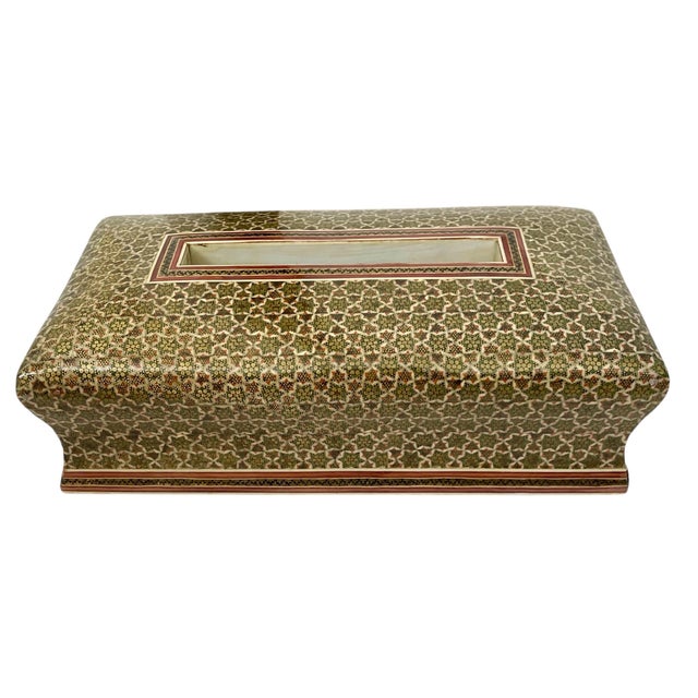 1970s Handmade Khatam Inlay Wooden Tissue Box Cover Marquetry Mosaic Design For Sale - Image 5 of 9