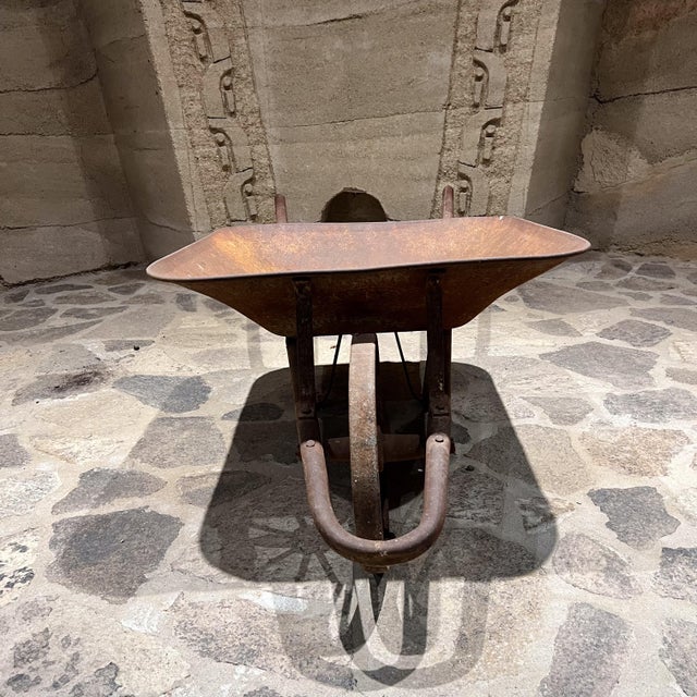 Old Vintage Metal Wheelbarrow Rustic Garden Cart For Sale - Image 9 of 11