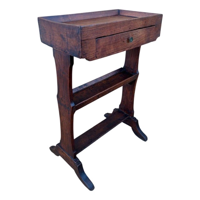 Spanish Rustic Chestnut Side Table with Drawer, 20th Century For Sale