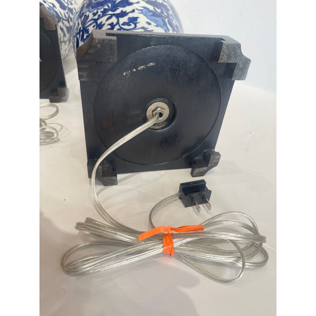 Antique Blue & White Chinese Porcelain Lamps, Hong Kong - a Pair For Sale - Image 16 of 17