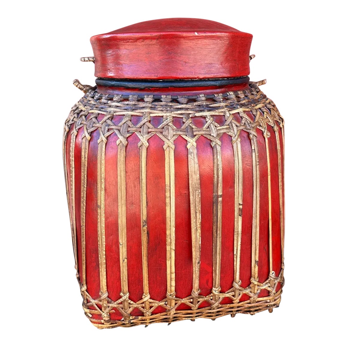 Antique Asian/Thai Red Rice Box W/Lid | Chairish