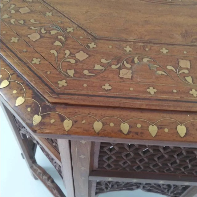 Moroccan 1940s Indian Brass and Copper Inlay Travel Table For Sale - Image 3 of 13