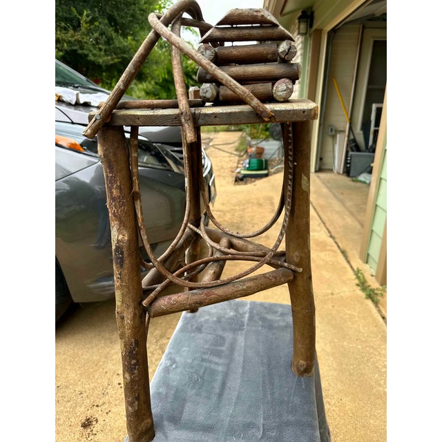 Antique 19th Century Adirondack Bentwood Twig Table With Tramp Art Log Cabin Box. For Sale - Image 11 of 11