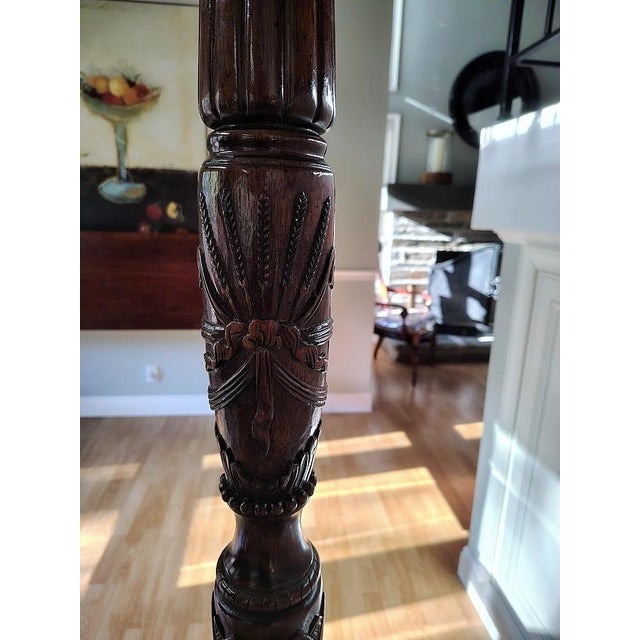 1980s Mahogany Rice Carving Poster Bed Queen Size For Sale In Los Angeles - Image 6 of 12