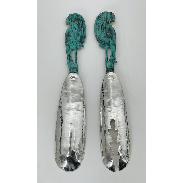Emilia Castillo 1980s Rare Emilia Castillo Taxco Parrot Silverplate & Verdigris Serving Utensils For Sale - Image 4 of 18