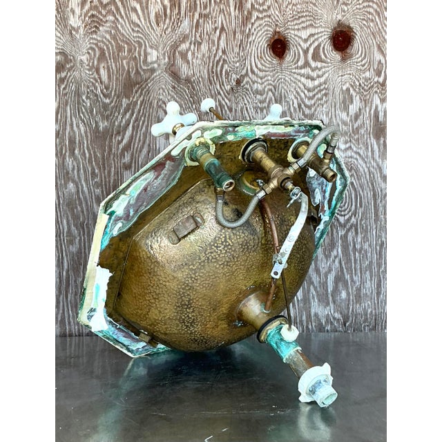 Vintage Boho Octagon Hammered Brass Sink For Sale - Image 4 of 5