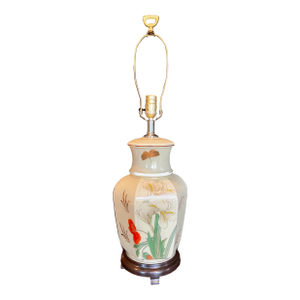 Vintage Asian-Inspired Ceramic Table Lamp With Floral Motif