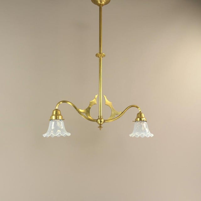 Viennese Art Nouveau Pendant Lamp with Opal Shades, 1920s For Sale - Image 3 of 10