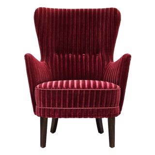 Vintage Danish Chair in Cherry-Red Furniture Velour, 1960s For Sale