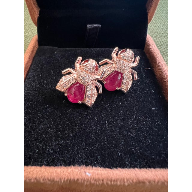 Bochic “Orient” Natural Ruby & Topaz Earrings Set In 18K Yellow Gold & Silver, 2 pieces For Sale - Image 11 of 12