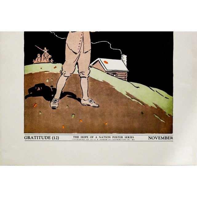 Mid-Century Modern 1937 American Hope of a Nation Poster Series, Gratitude (Pilgrims) For Sale - Image 3 of 4