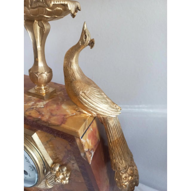 Metal Art Deco Clock & Cassolettes in Bronze and Marble, 1925, Set of 3 For Sale - Image 7 of 13