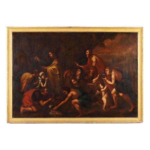 French School, Moses Brings Water from the Rock, Late 17th Century, Oil on Canvas For Sale