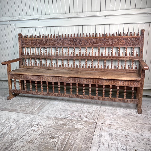 Large Antique Spanish Colonial Carved Hardwood Bench Late 18th / Early 19th Century For Sale - Image 5 of 11