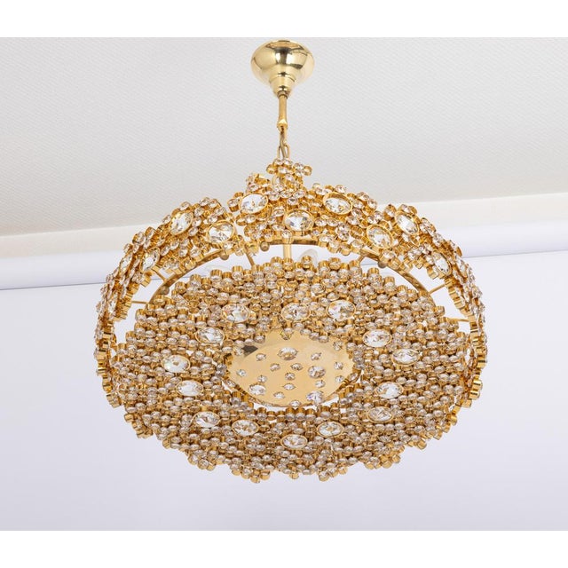 1970s Gilt Brass and Crystal Glass Encrusted Chandeliers from Palwa, Germany, 1970s For Sale - Image 5 of 17