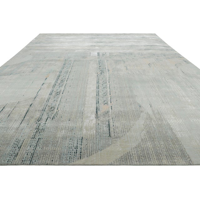 Rug & Kilim Rug & Kilim’s Oversized Abstract Rug With Gray and Blue Geometric Patterns For Sale - Image 4 of 7