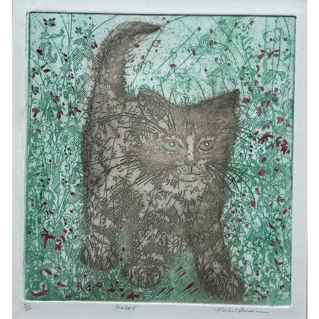 Impressionist Original Hand Colored Etching of a Kitten in Tall Grass For Sale - Image 3 of 8