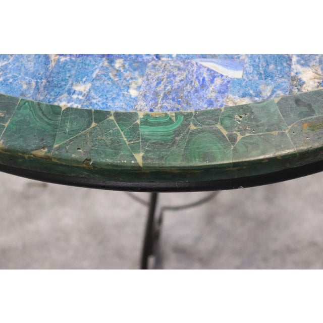 Lapis and Malachite Center Table With Metal Base For Sale - Image 9 of 10