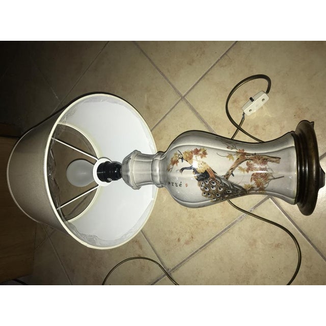 Japanese Ceramic Table Lamp with Peacock Motif For Sale - Image 13 of 18