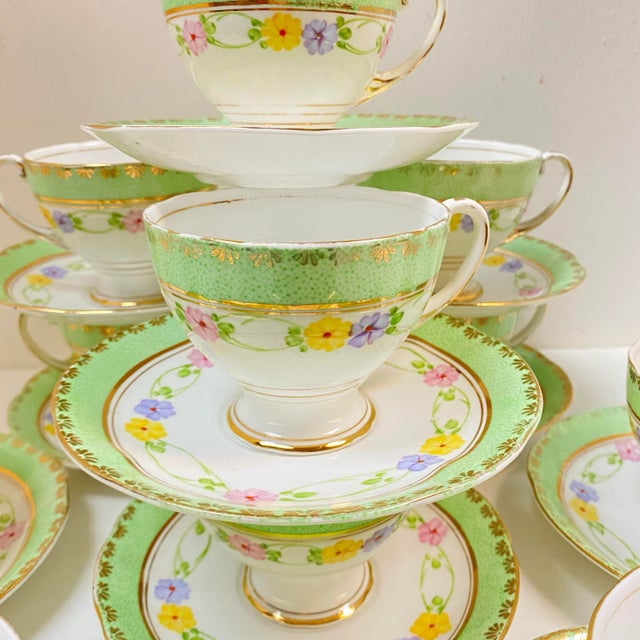 Green English Tea Cups and Saucers by Royal Standard Bone China Made in England - Set of 11 For Sale - Image 8 of 12
