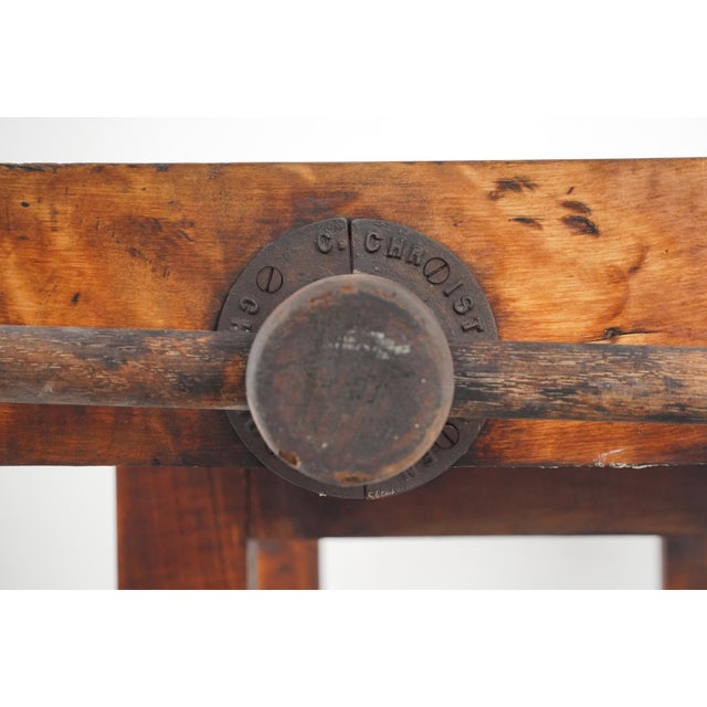 Wood Vintage Industrial 54.375 In. Maple Woodworkers Workbench For Sale - Image 7 of 16