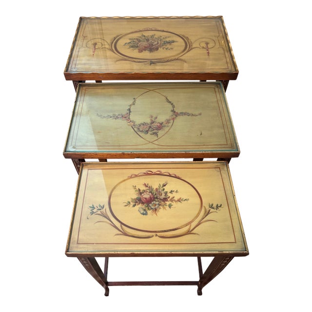 1940s Vintage Hand Painted Nesting Tables - Set of 2 For Sale