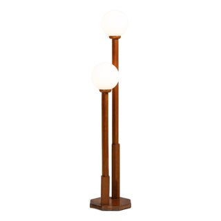 20th Century France Rich Walnut Brown Double-Globe Floor Lamp For Sale