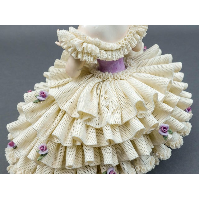 Early 19th Century Dresden Germany Large Ballerina Holding Flower Porcelain Lace Figurine (Read) For Sale - Image 11 of 11