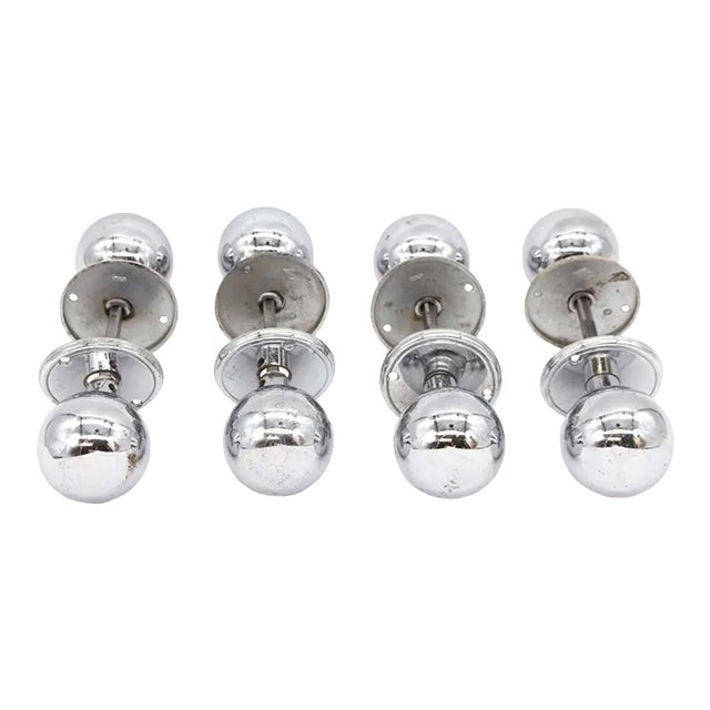 Set of 4 Vintage Modern Chrome Ball Shaped Round Door Knob Sets For Sale